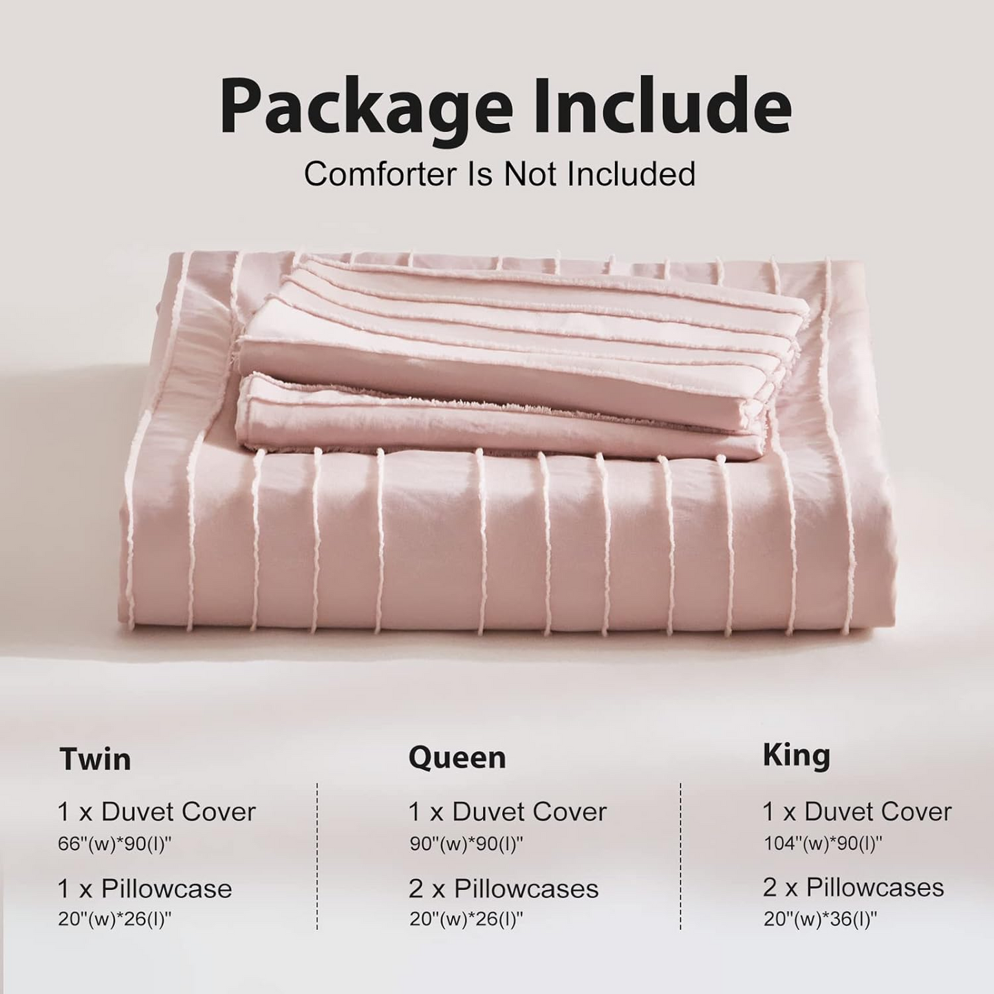 Pink Boho Duvet Cover King Size, Striped Textured Duvet Cover Set Tufted Bedding Set, 3 Pcs Ultra Soft Washed Microfiber Duvet Cover with Zipper Closure