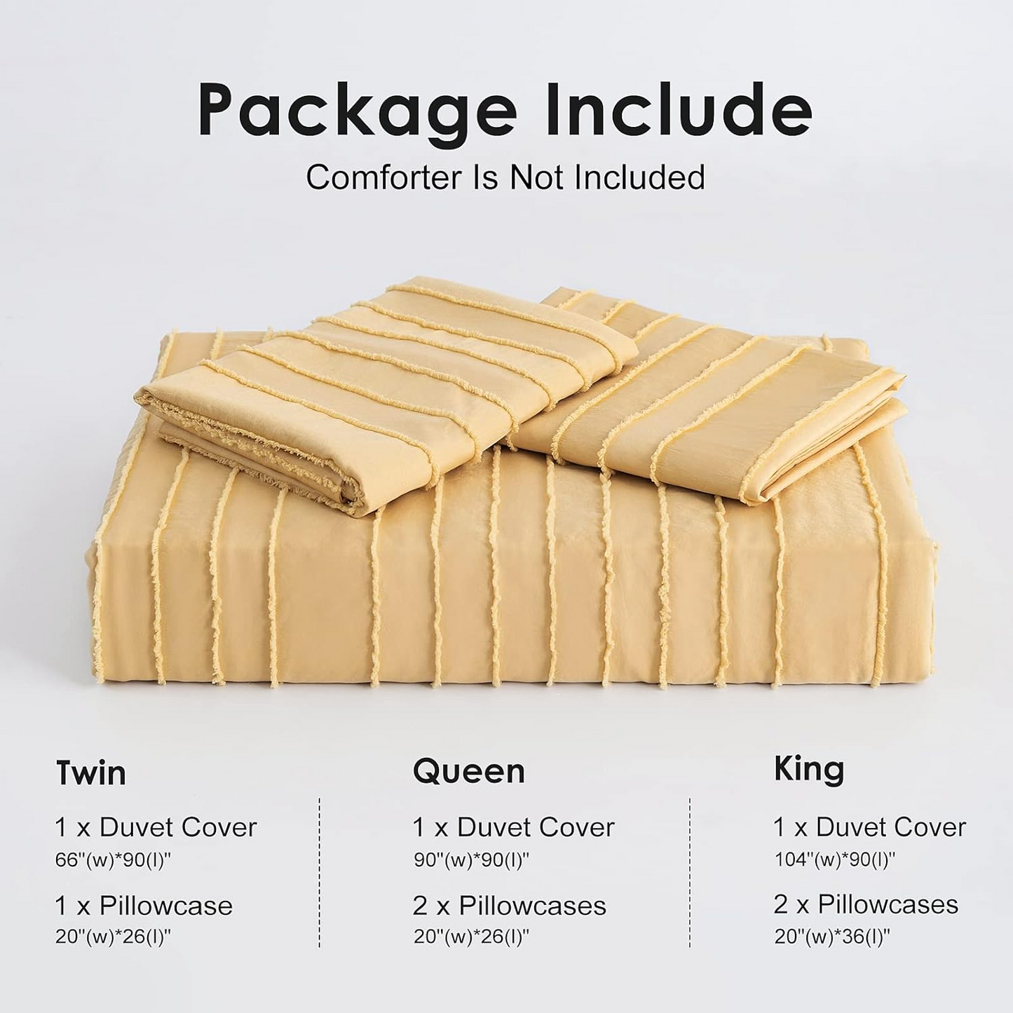 Yellow Boho Duvet Cover Set King Size, Striped Textured Duvet Cover Tufted Bedding Set, 3 Pcs Ultra Soft Washed Microfiber Duvet Cover with Zipper Closure