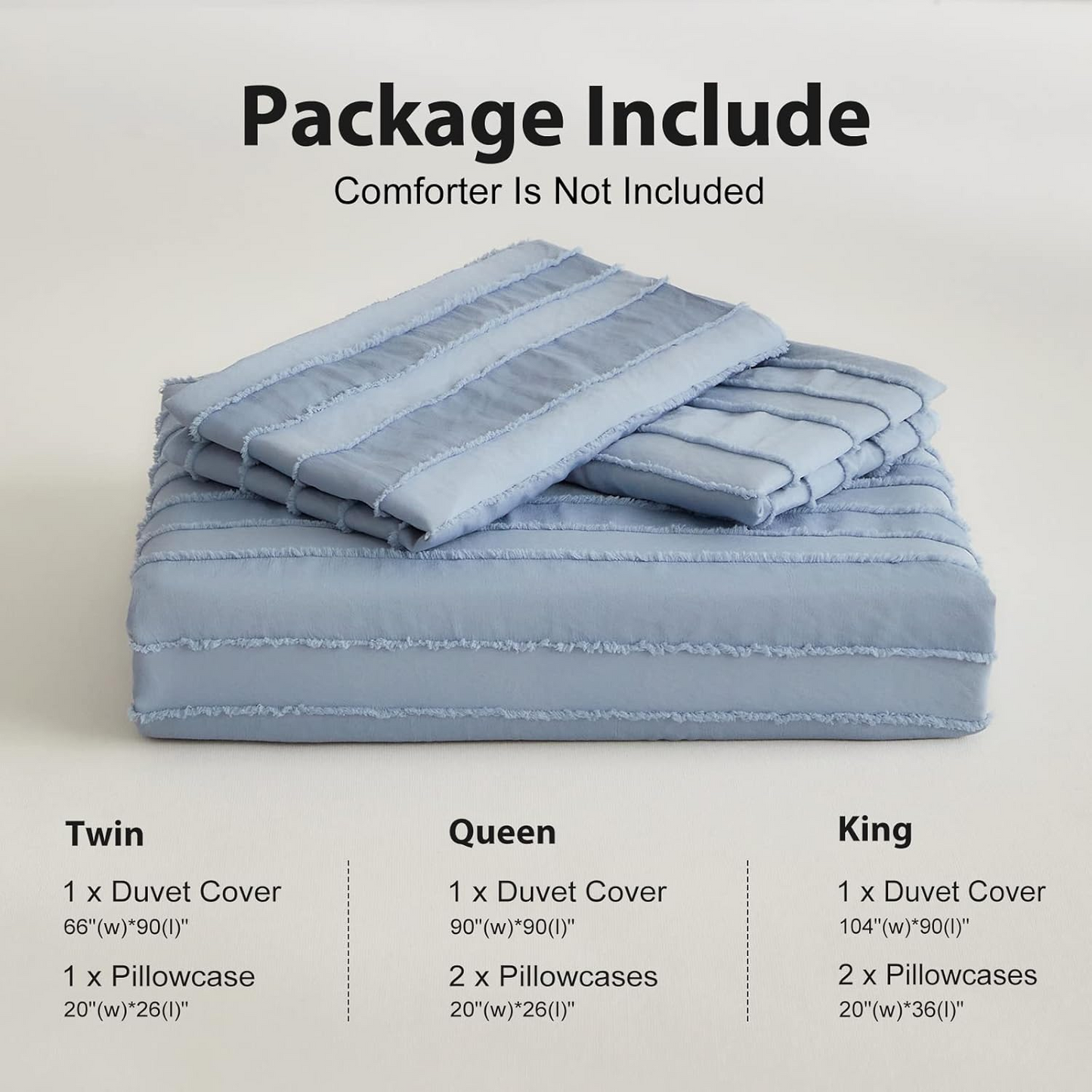 Blue Striped Duvet Cover, BohoTextured Duvet Cover Tufted Bedding Set, 2 Piece Twin Size Washed Microfiber Duvet Cover with Zipper Closure & Corner Ties