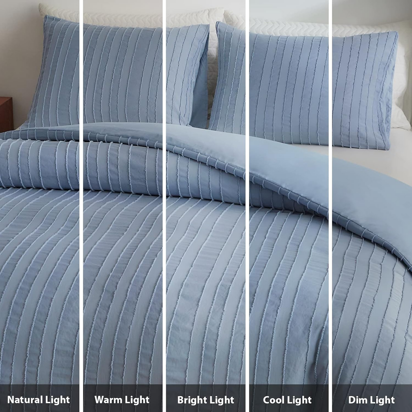 Blue Striped Duvet Cover, BohoTextured Duvet Cover Tufted Bedding Set, 2 Piece Twin Size Washed Microfiber Duvet Cover with Zipper Closure & Corner Ties