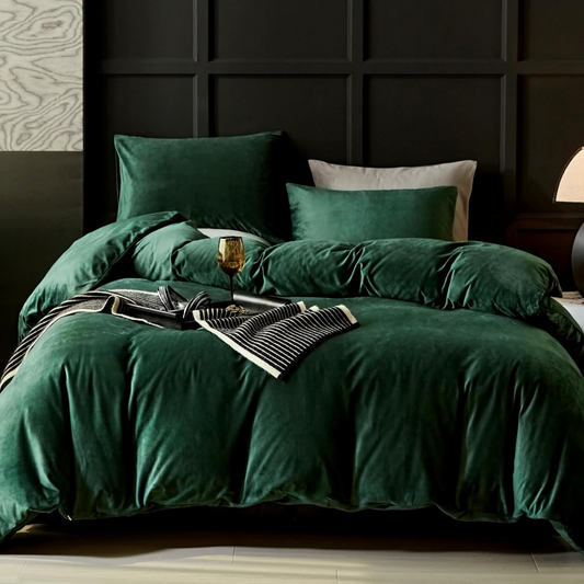 Emerald Green Velvet Duvet Cover Queen Size Flannel Duvet Cover Bedding Sets, 3pcs Ultra Soft Luxury Textured Modern Crystal Velvet Duvet Covers with Zipper Closure