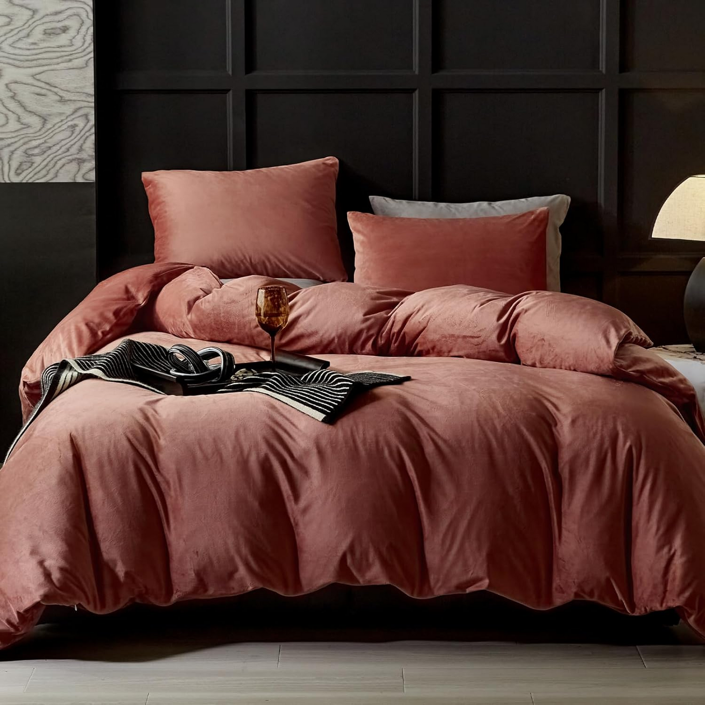 Blush Pink Velvet Duvet Cover Queen Size Flannel Duvet Cover Bedding Sets, 3pcs Ultra Soft Luxury Textured Modern Crystal Velvet Duvet Covers with Zipper Closure