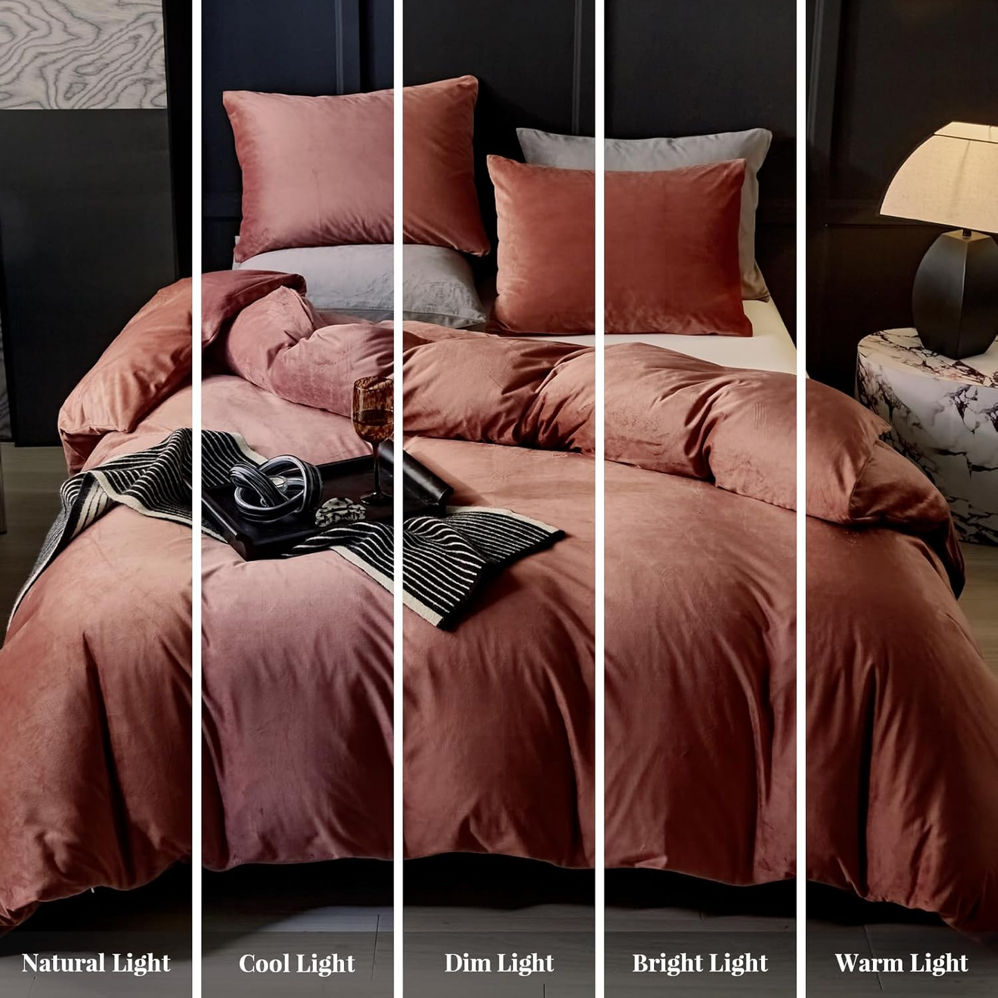 Blush Pink Velvet Duvet Cover Queen Size Flannel Duvet Cover Bedding Sets, 3pcs Ultra Soft Luxury Textured Modern Crystal Velvet Duvet Covers with Zipper Closure