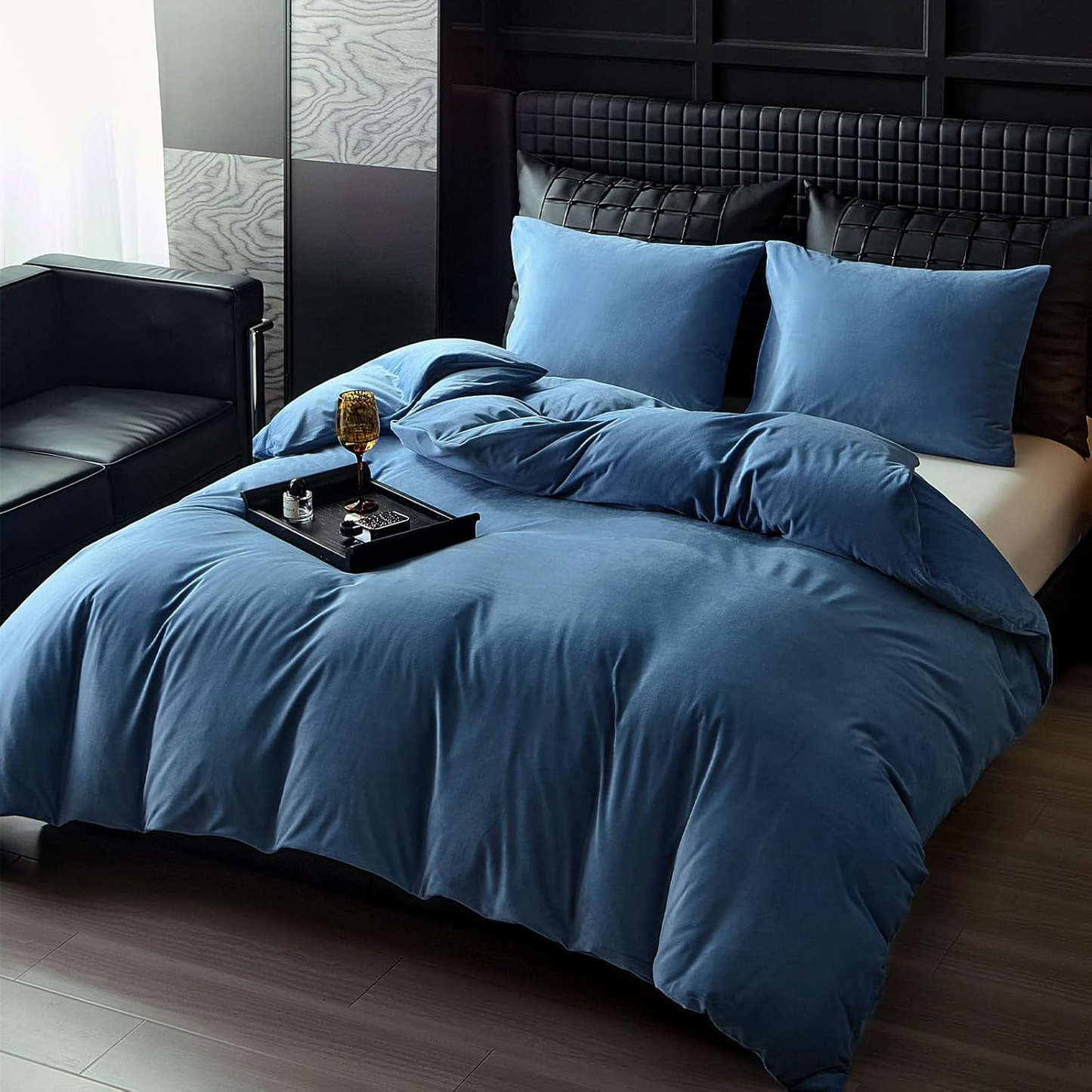 Light Blue Velvet Duvet Cover Queen Size Flannel Duvet Cover Bedding Sets, 3pcs Ultra Soft Luxury Textured Modern Crystal Velvet Duvet Covers with Zipper Closure