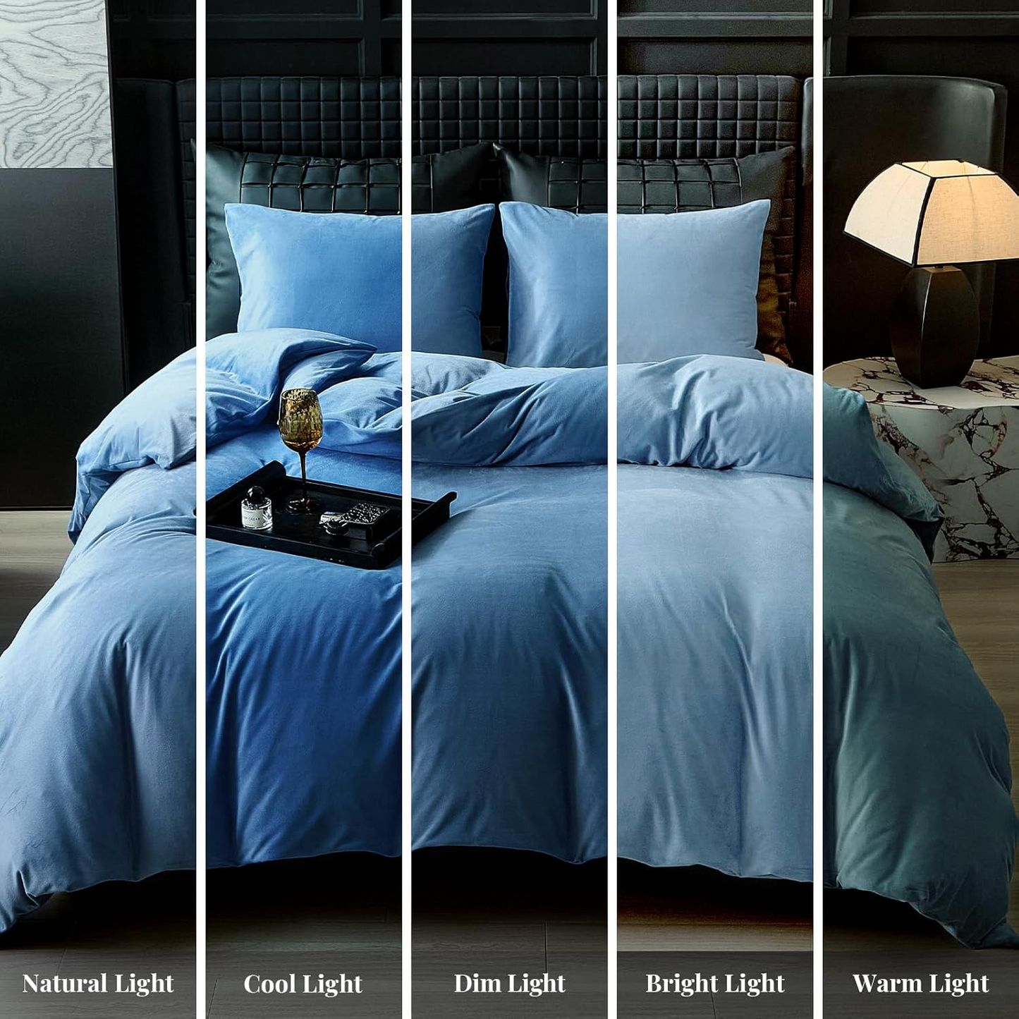 Light Blue Velvet Duvet Cover Queen Size Flannel Duvet Cover Bedding Sets, 3pcs Ultra Soft Luxury Textured Modern Crystal Velvet Duvet Covers with Zipper Closure