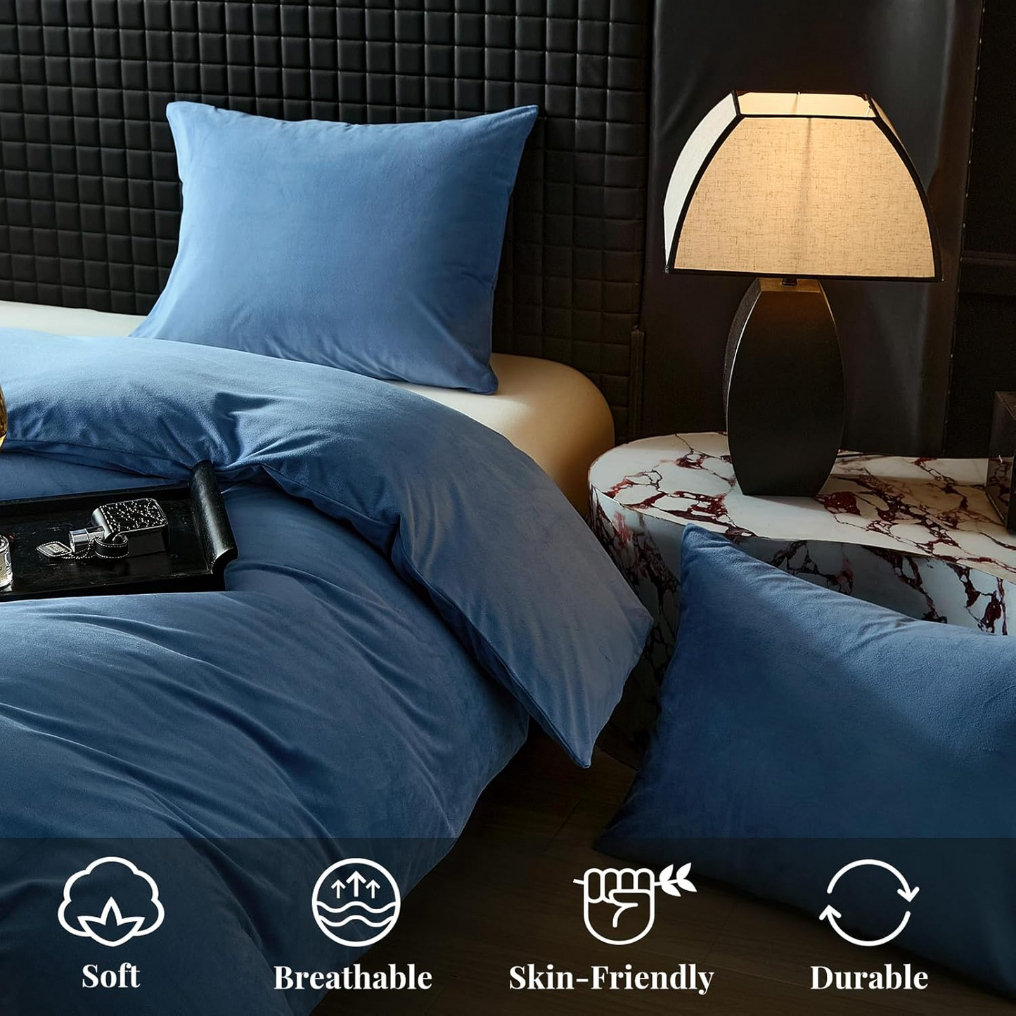 Light Blue Velvet Duvet Cover Queen Size Flannel Duvet Cover Bedding Sets, 3pcs Ultra Soft Luxury Textured Modern Crystal Velvet Duvet Covers with Zipper Closure