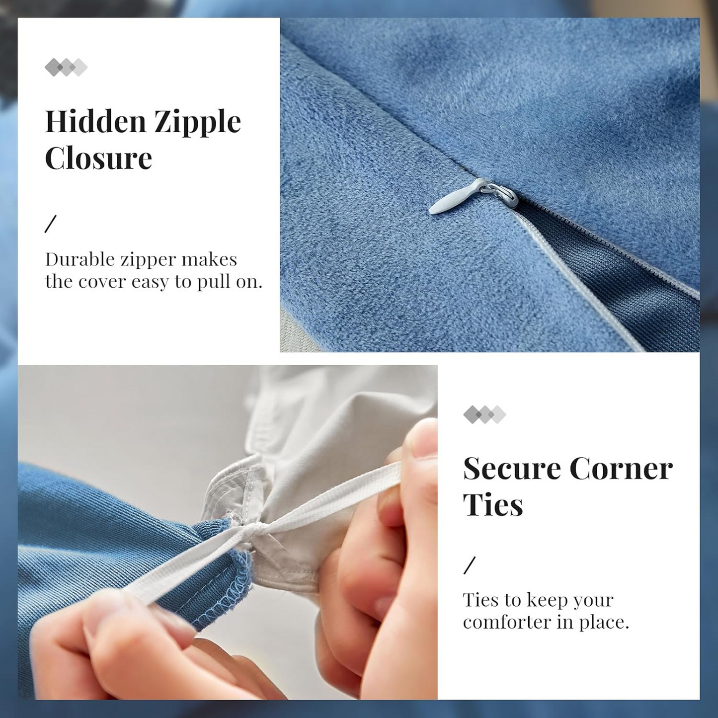 Light Blue Velvet Duvet Cover Queen Size Flannel Duvet Cover Bedding Sets, 3pcs Ultra Soft Luxury Textured Modern Crystal Velvet Duvet Covers with Zipper Closure