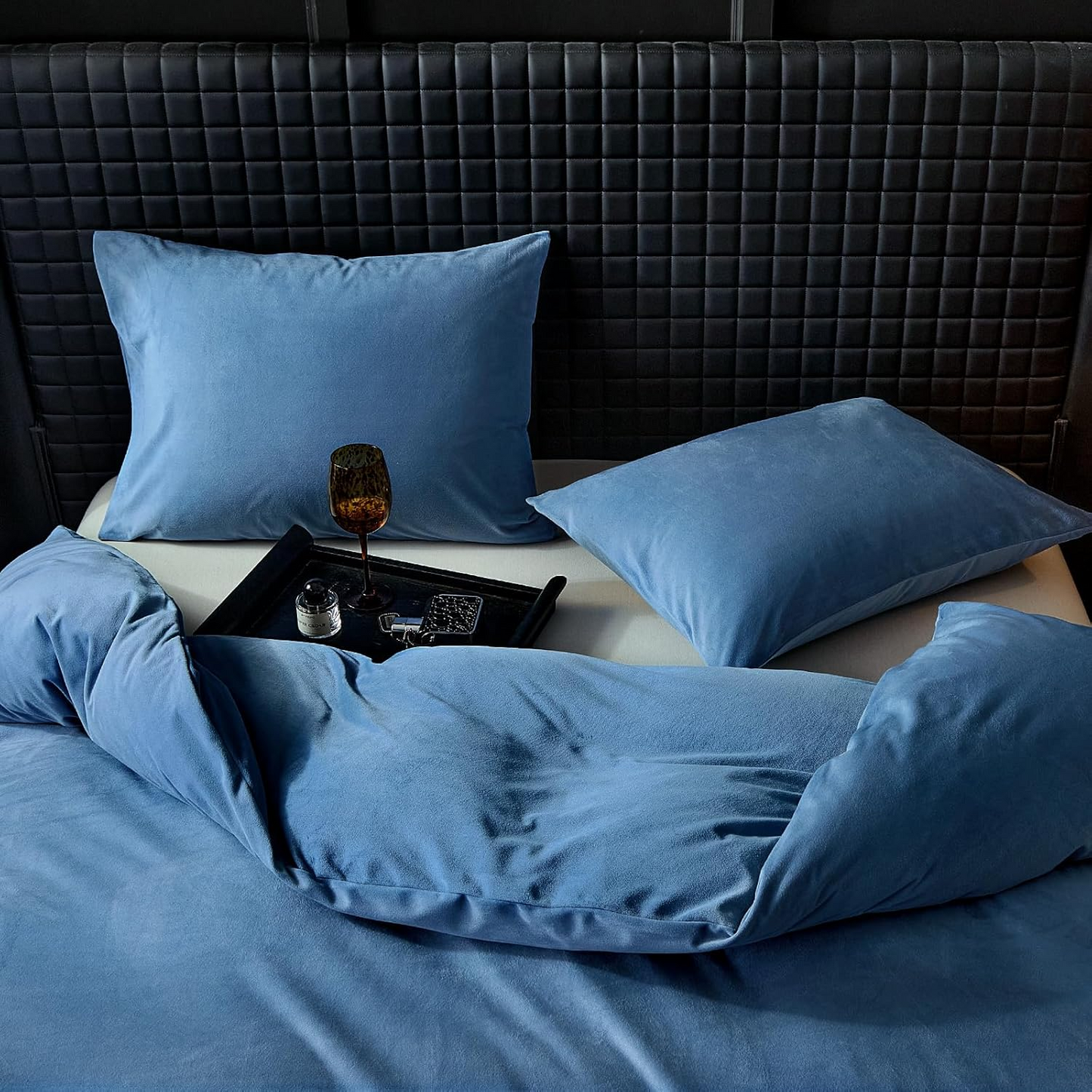 Light Blue Velvet Duvet Cover Queen Size Flannel Duvet Cover Bedding Sets, 3pcs Ultra Soft Luxury Textured Modern Crystal Velvet Duvet Covers with Zipper Closure