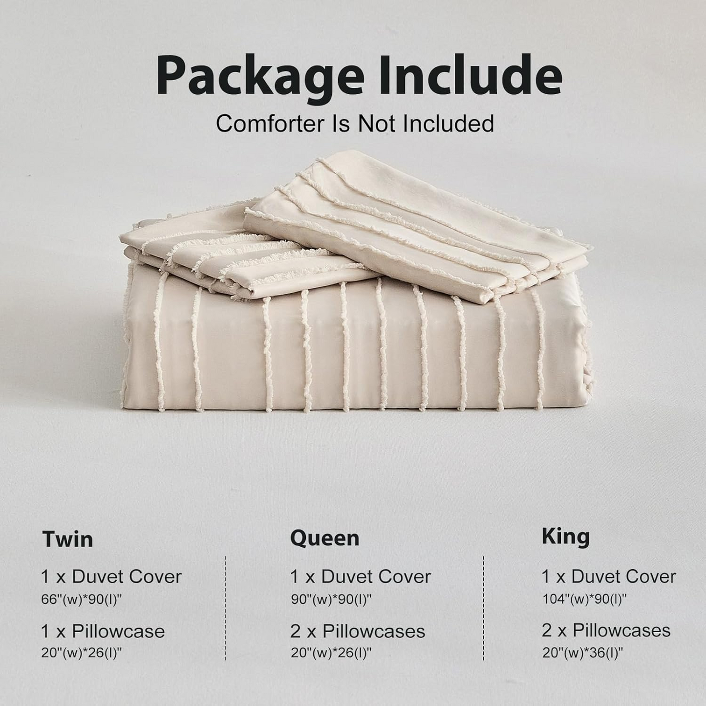 King Tufted Duvet Cover Set, Khaki Stripe Textured Boho Bedding Set, 3-Piece Super Soft Washed Microfiber Duvet Cover with Zipper Closure