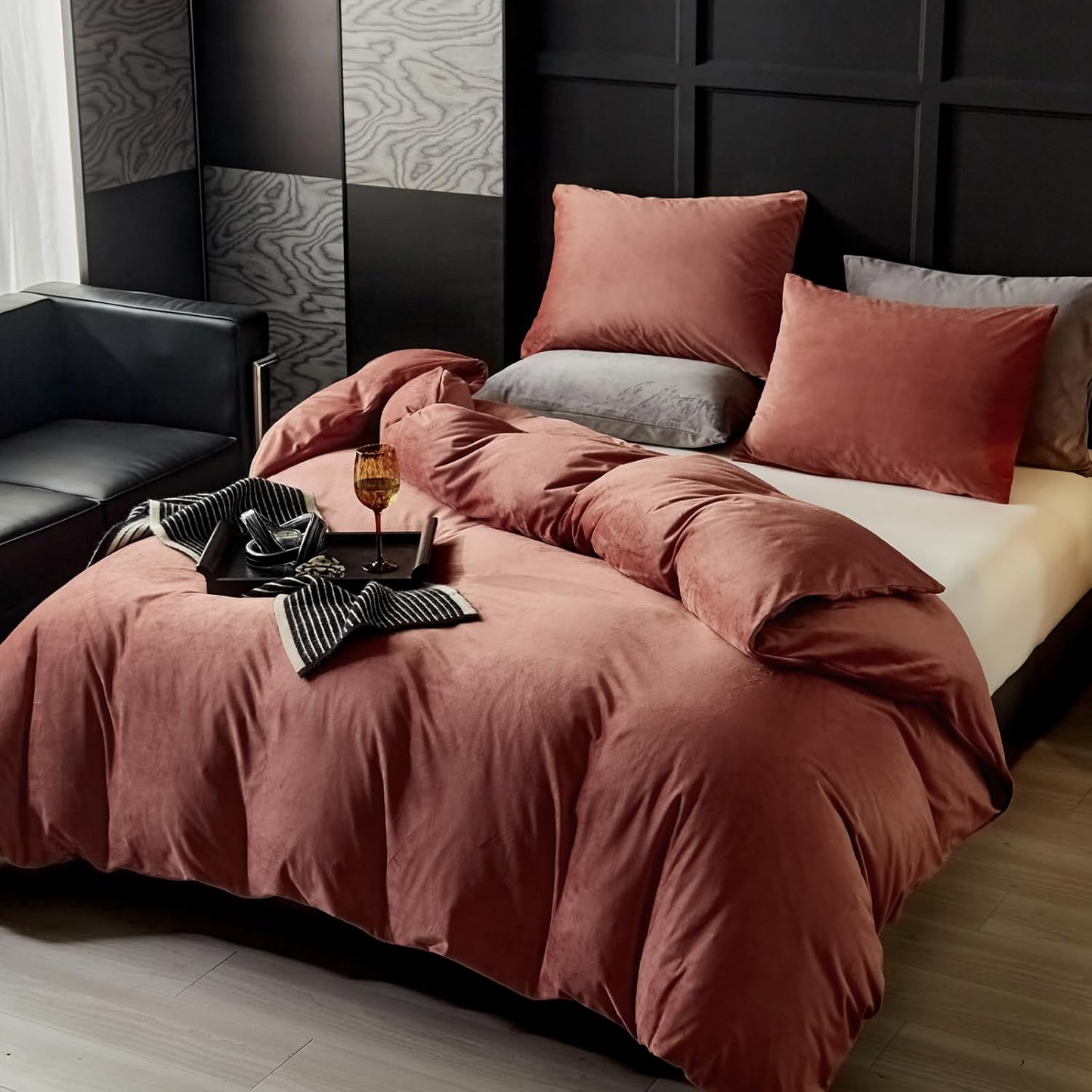 Blush Pink Velvet Duvet Cover Queen Size Flannel Duvet Cover Bedding Sets, 3pcs Ultra Soft Luxury Textured Modern Crystal Velvet Duvet Covers with Zipper Closure