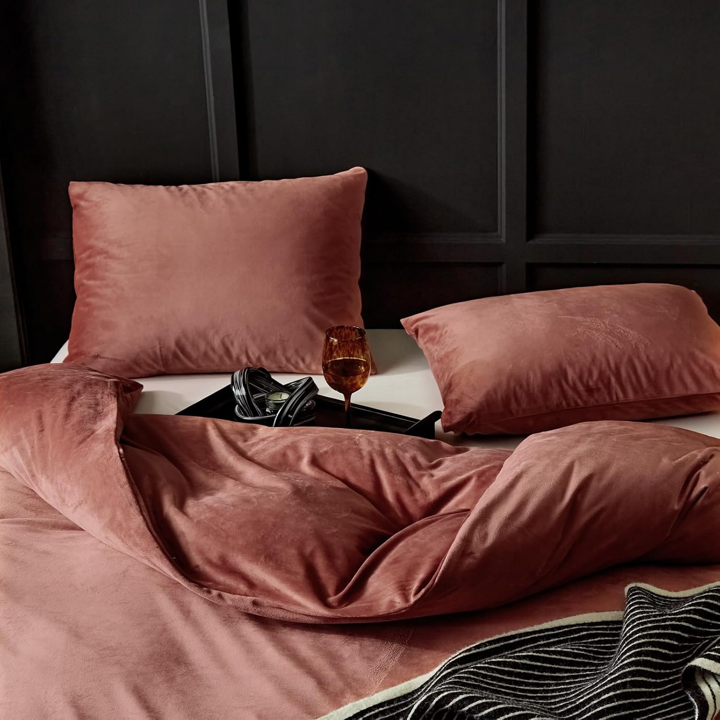 Blush Pink Velvet Duvet Cover Queen Size Flannel Duvet Cover Bedding Sets, 3pcs Ultra Soft Luxury Textured Modern Crystal Velvet Duvet Covers with Zipper Closure