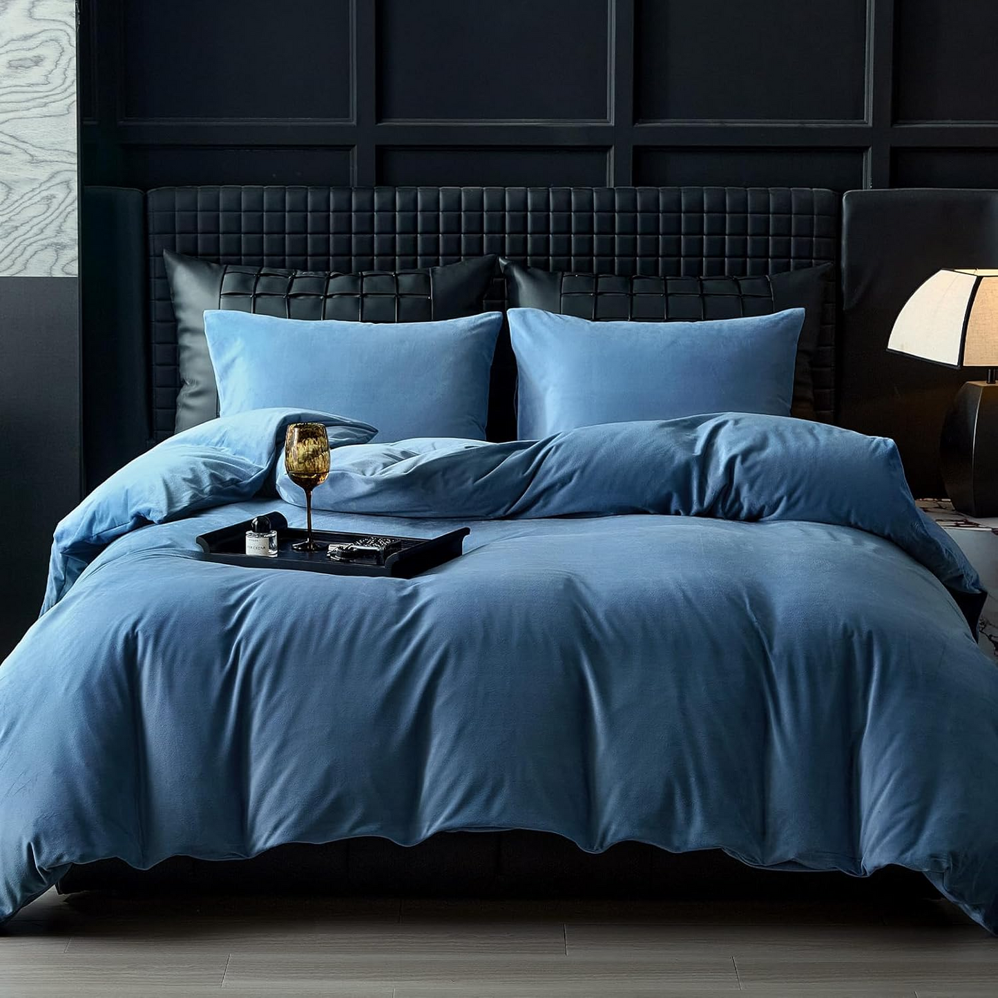 Light Blue Velvet Duvet Cover Queen Size Flannel Duvet Cover Bedding Sets, 3pcs Ultra Soft Luxury Textured Modern Crystal Velvet Duvet Covers with Zipper Closure